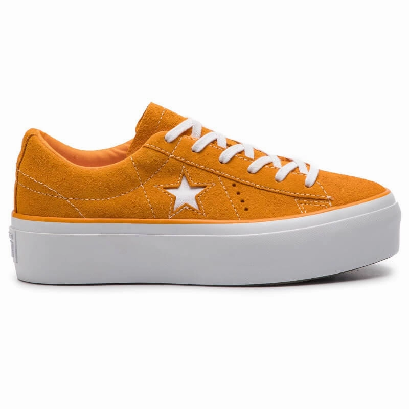 Non Marking Soles running at night shoes Converse One Star Platform OX Ladies Bright Orange Suede Sneakers