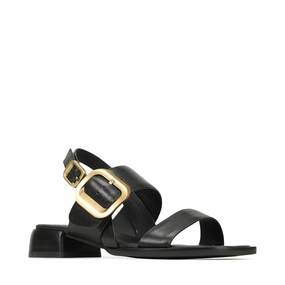 Style Crisp EOS Women's Tegean Leather Heeled Sandal in Black Onyx