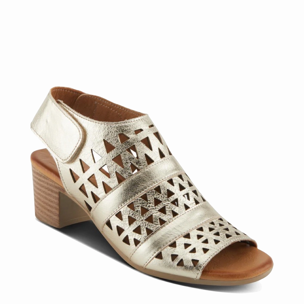 Spring Step Women's Dorotha Heeled Sandal in Gold Dust Safe Balanced Fit