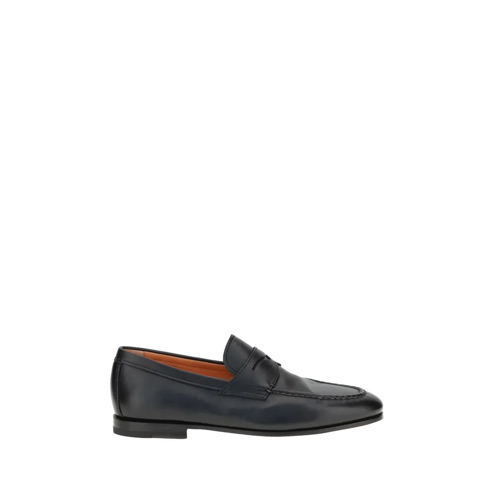 Santoni Leather Men's Loafers Easy Walking Shoes