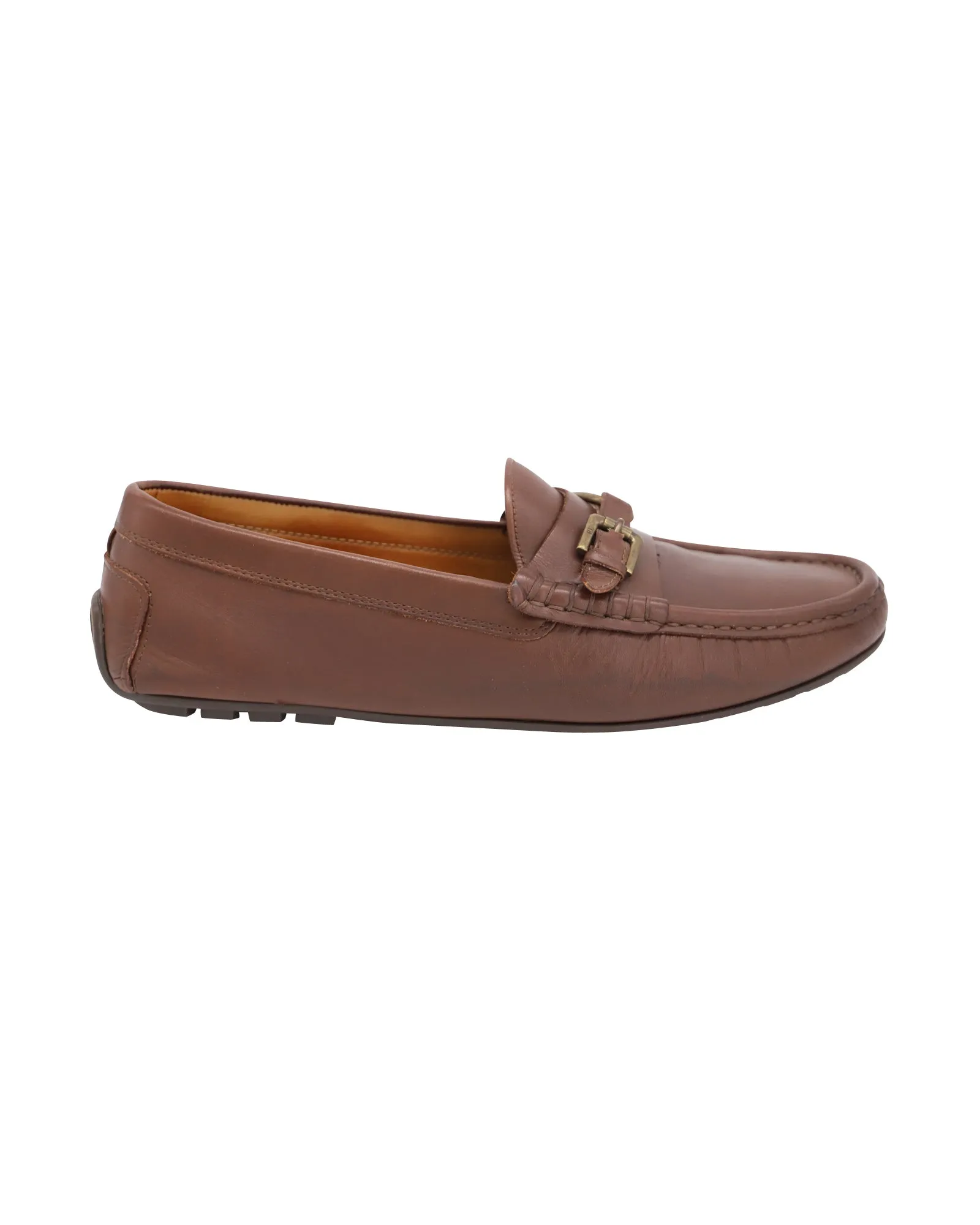 Comfy Walk Shoes Quick Foot Access Ralph Lauren Driver Shoes with Buckle in Brown Leather