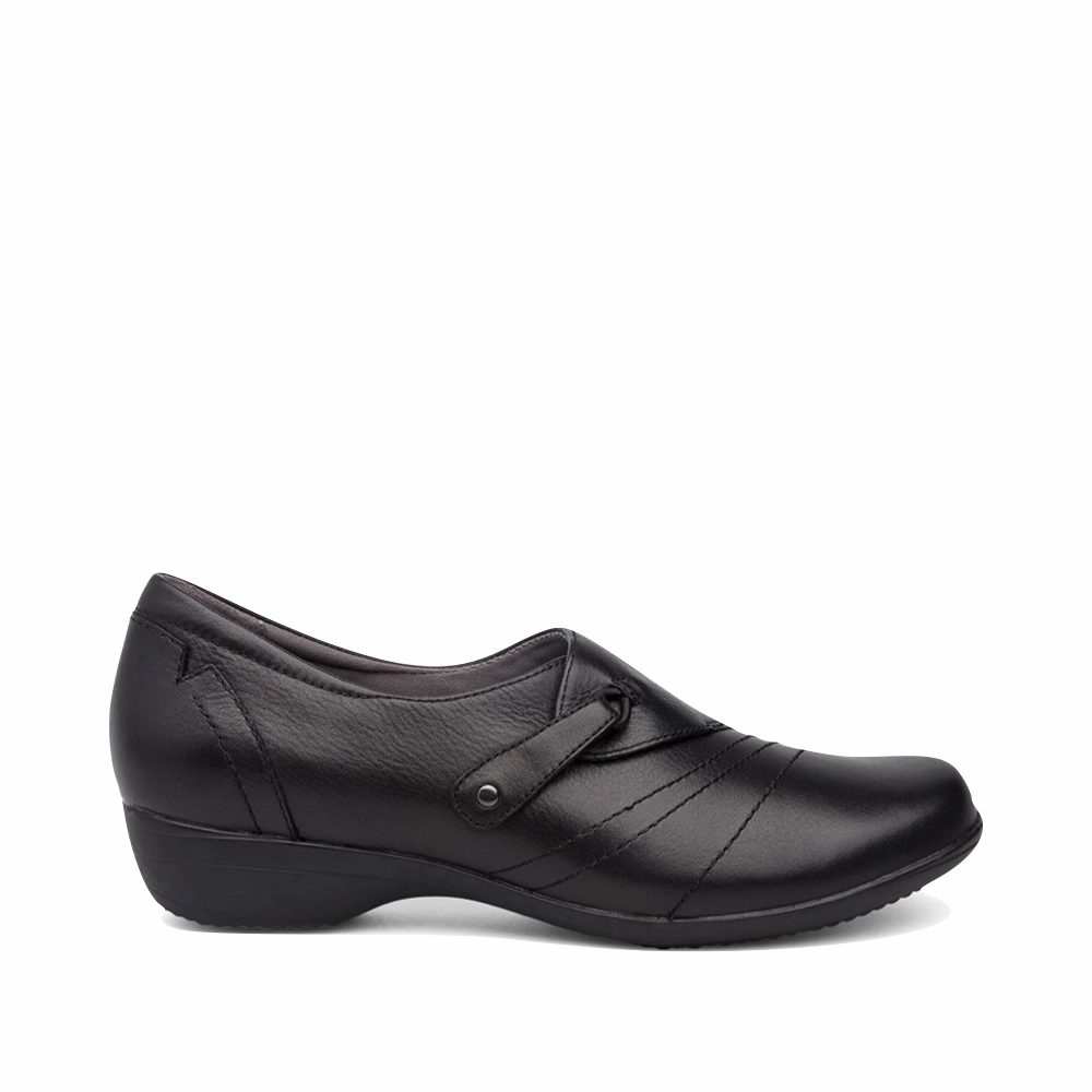 Dansko Women's Franny Leather Slip On Heeled Shoes in Black Classic Lacing Occasion Shade