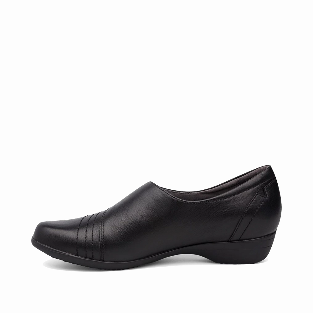 Stitch Detail Dansko Women's Franny Leather Slip On Heeled Shoes in Black