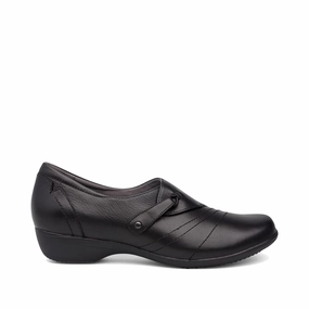 Dansko Women's Franny Leather Slip On Heeled Shoes in Black Classic Lacing Occasion Shade