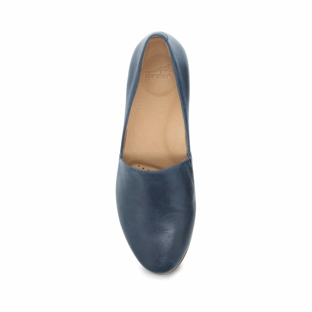 Control Shade Dansko Women's Larisa Leather Flat Slip On Loafer in Navy