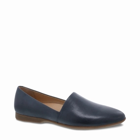 Dansko Women's Larisa Leather Flat Slip On Loafer in Navy Guest Perfect