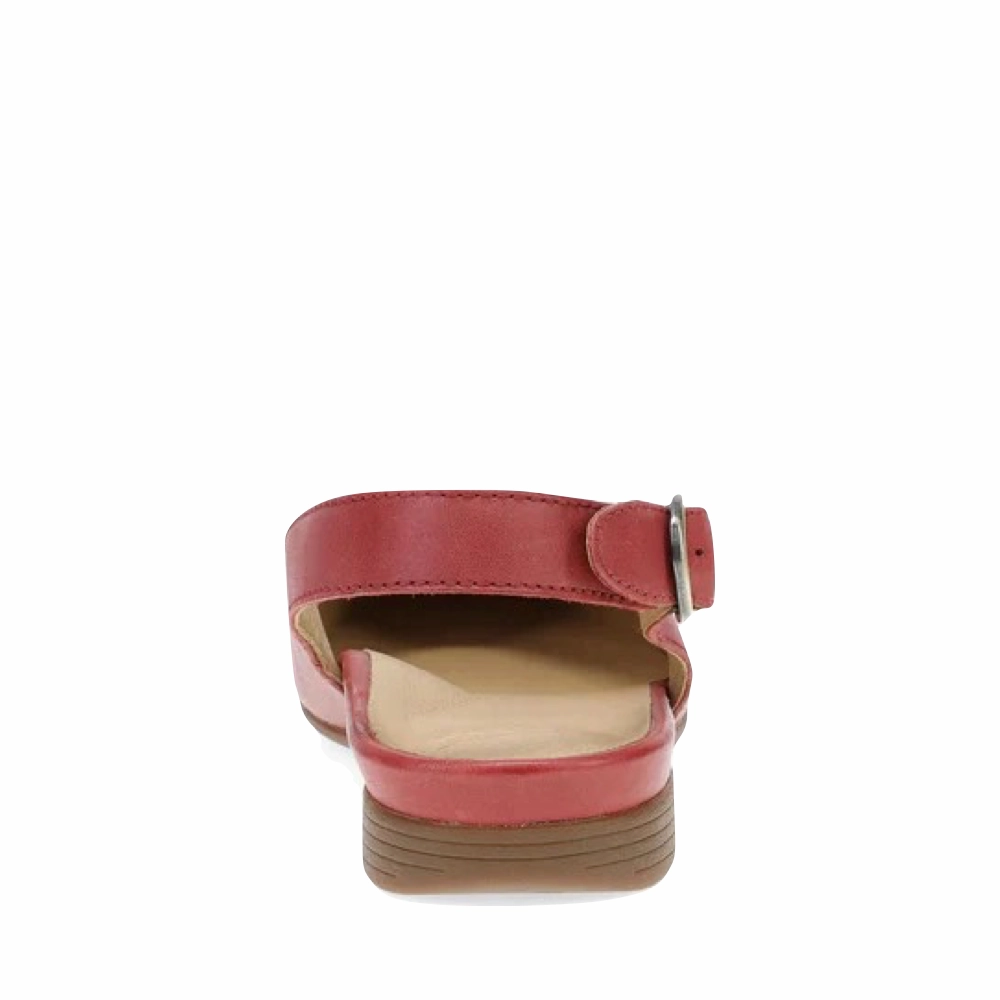 Dansko Women's Lea Sling Back Flat in Red Nordic style Walk Ease