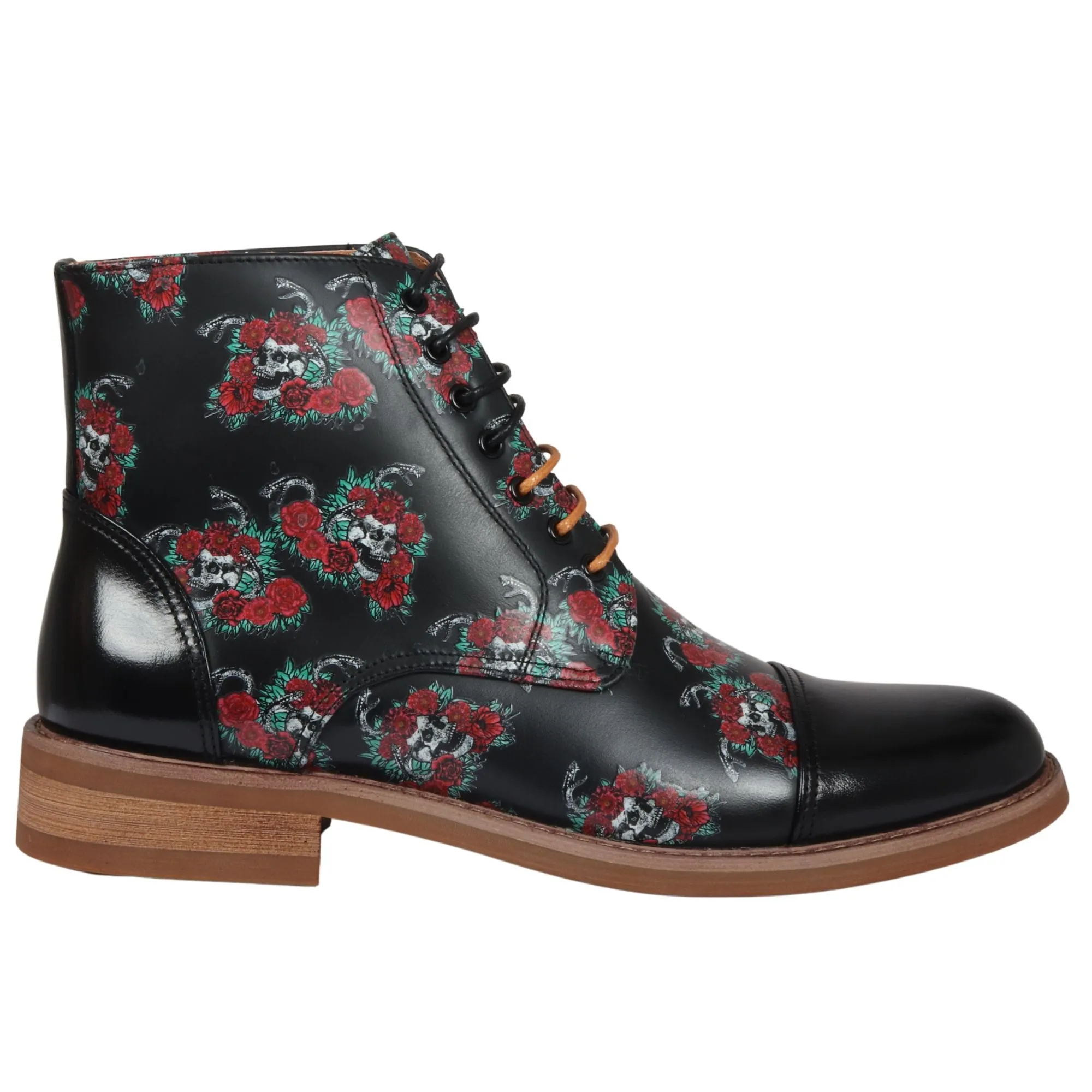 Comfort Wrap Adam Oxford Floral Skull Print Lace Up Leather Dress Ankle Boots