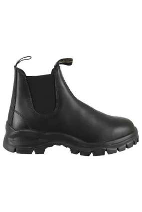 Slip On Style Ankle-High Black Leather Boots With Rubber Sole