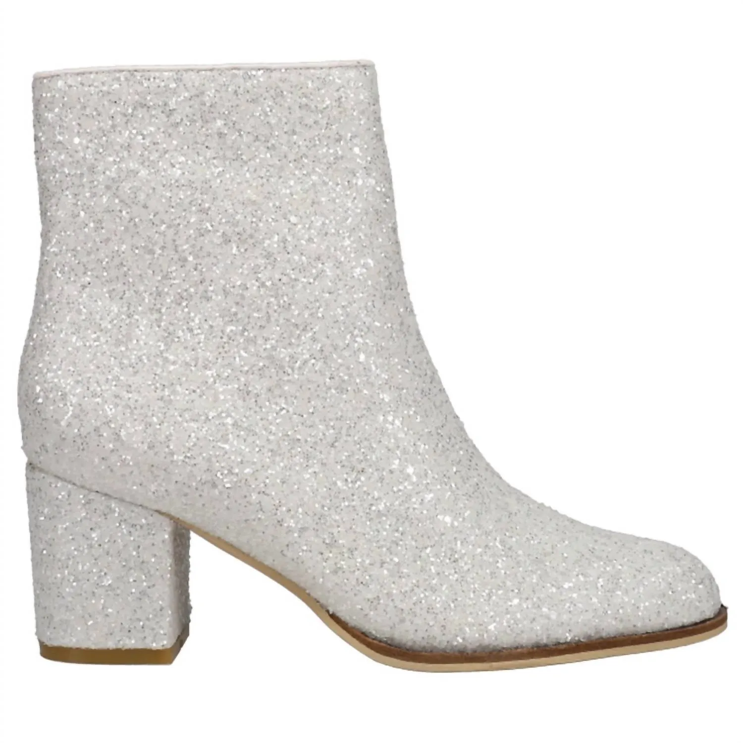 Women's Razzle Dazzle Glitter Ankle Bootie In White Stylish Footwear Timeless Quality