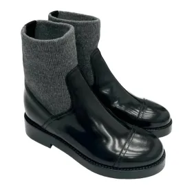 Shock   Absorbing Chunk Heel Women's Rib-Cuff Boots In Italian Leather In Black/grey