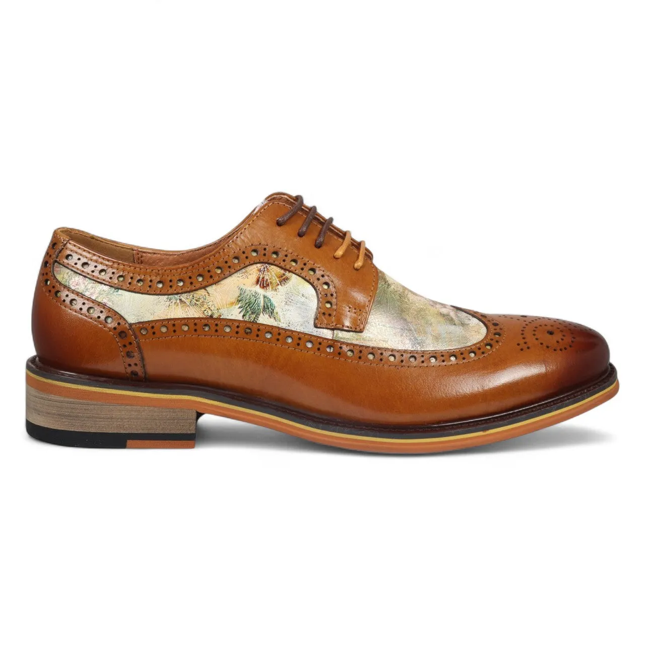 Custom Order Smart Basics Justin Reess Heren Bruine Leren Iconic Print Brogue Dress Schoenen - Scott