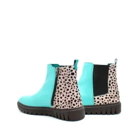 Women's Ankle Leather Boot With Animal Print In Surf Green /multi Shock Absorbing Weather Resistant User