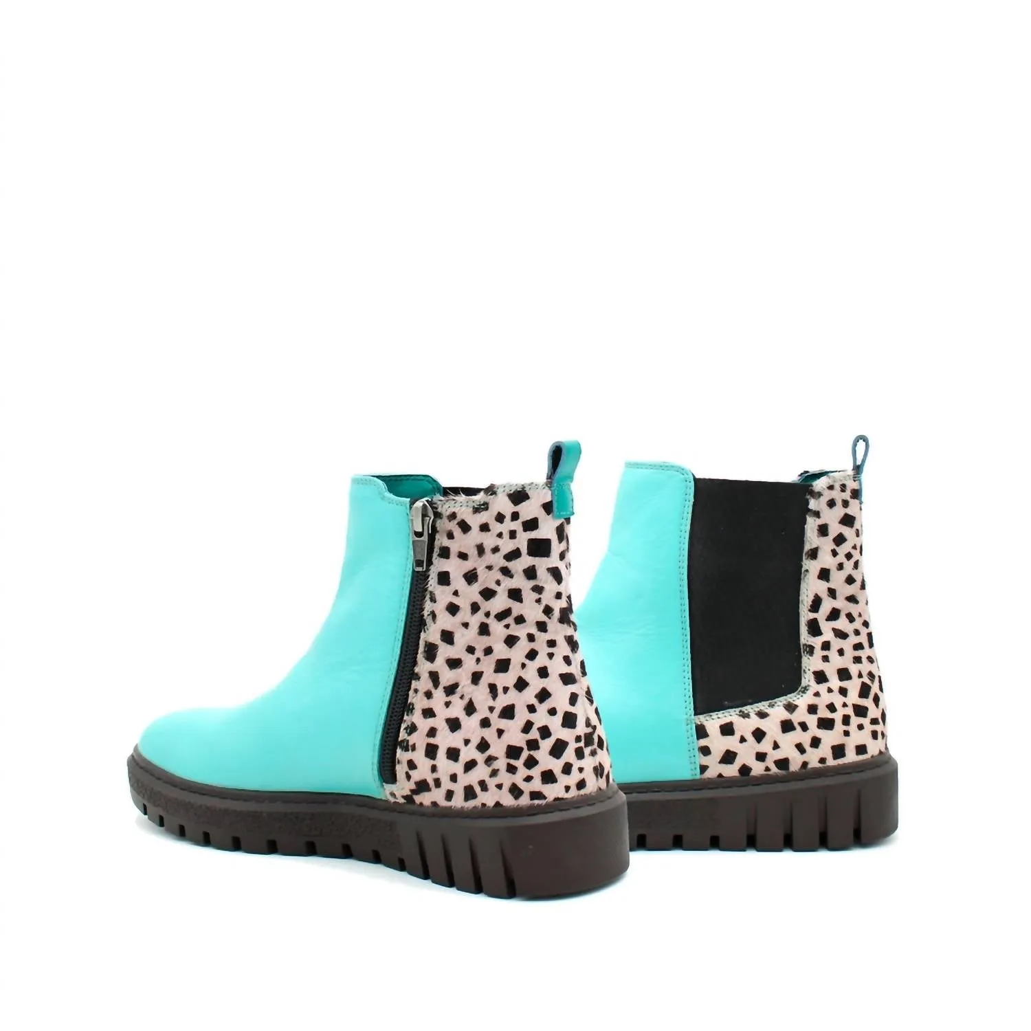 Women's Ankle Leather Boot With Animal Print In Surf Green /multi Shock Absorbing Weather Resistant User