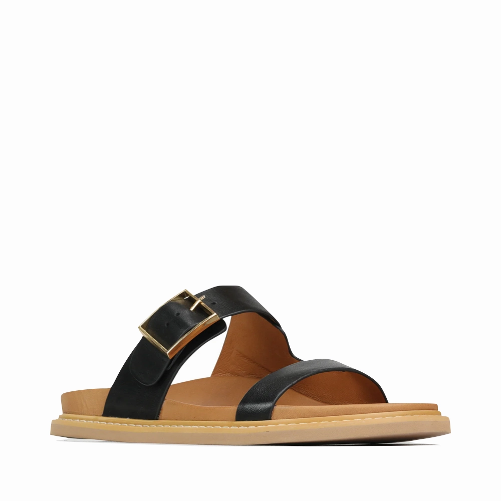 Prime Walk Mark Edge EOS Women's Dedra Leather Slide Sandal in Black