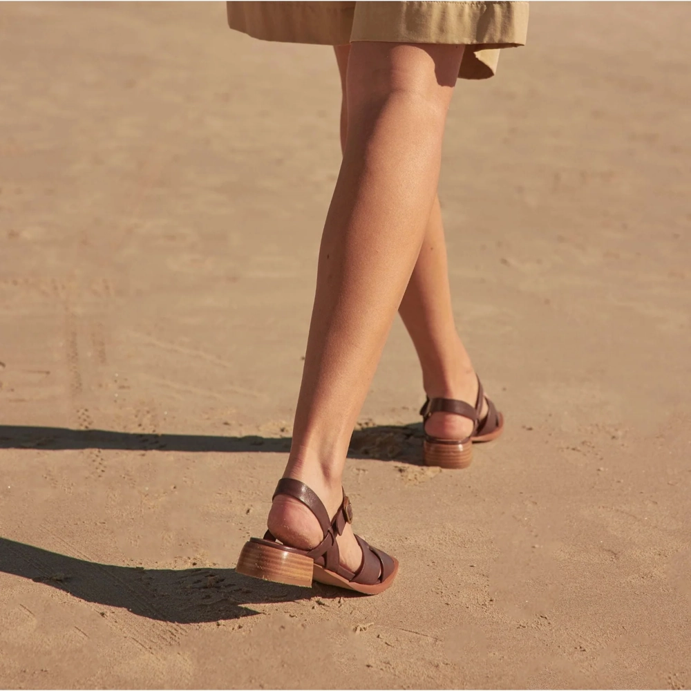 EOS Women's Tega Heeled Sandal in Chestnut Performance Fit Korean Edge