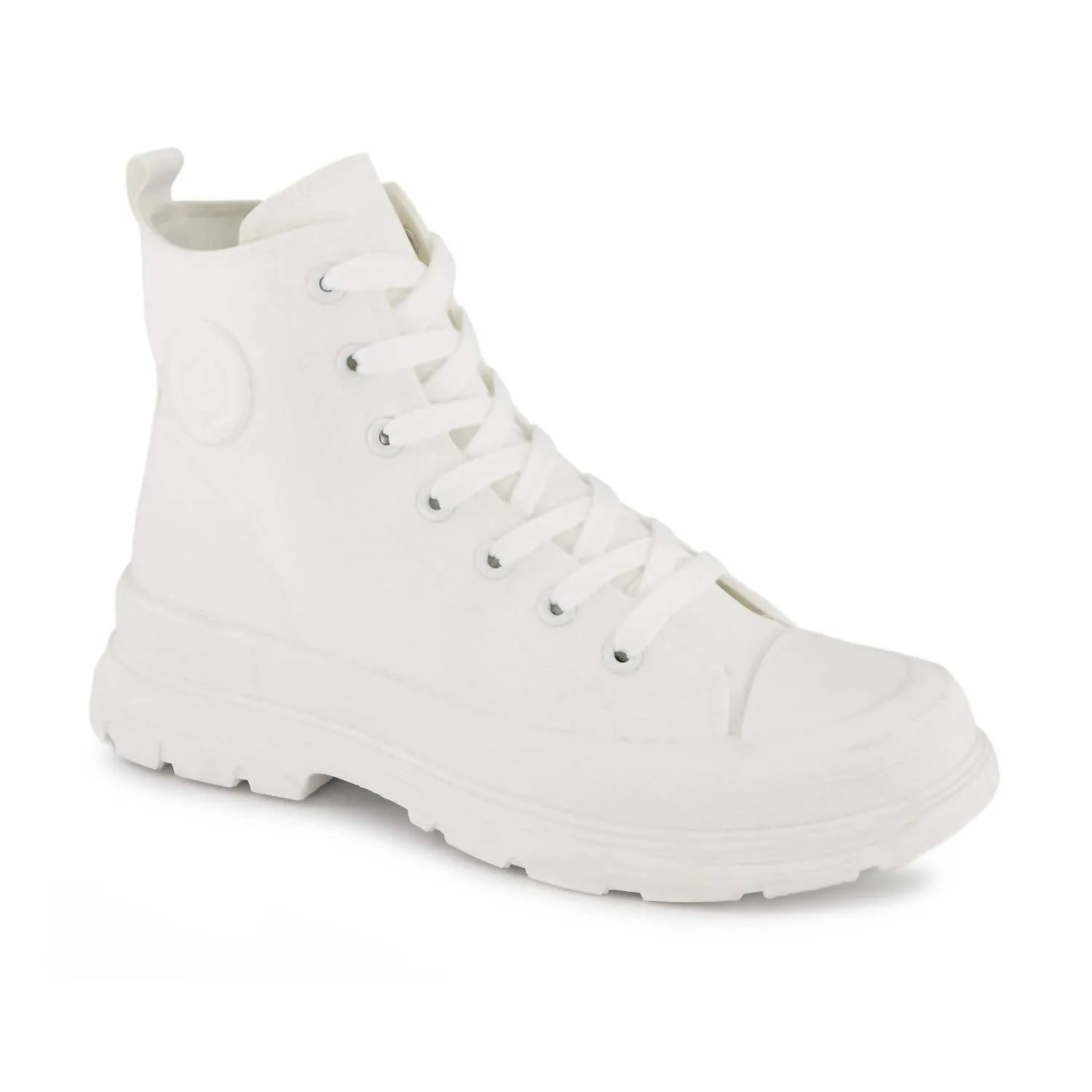 Women's Canvas Sneaker Booties With Side Zipper In White Seamless Interior Construction