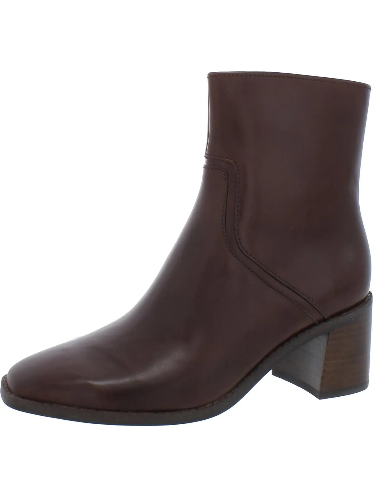 Erica Womens Leather Stacked Heel Ankle Boots Mid Rise