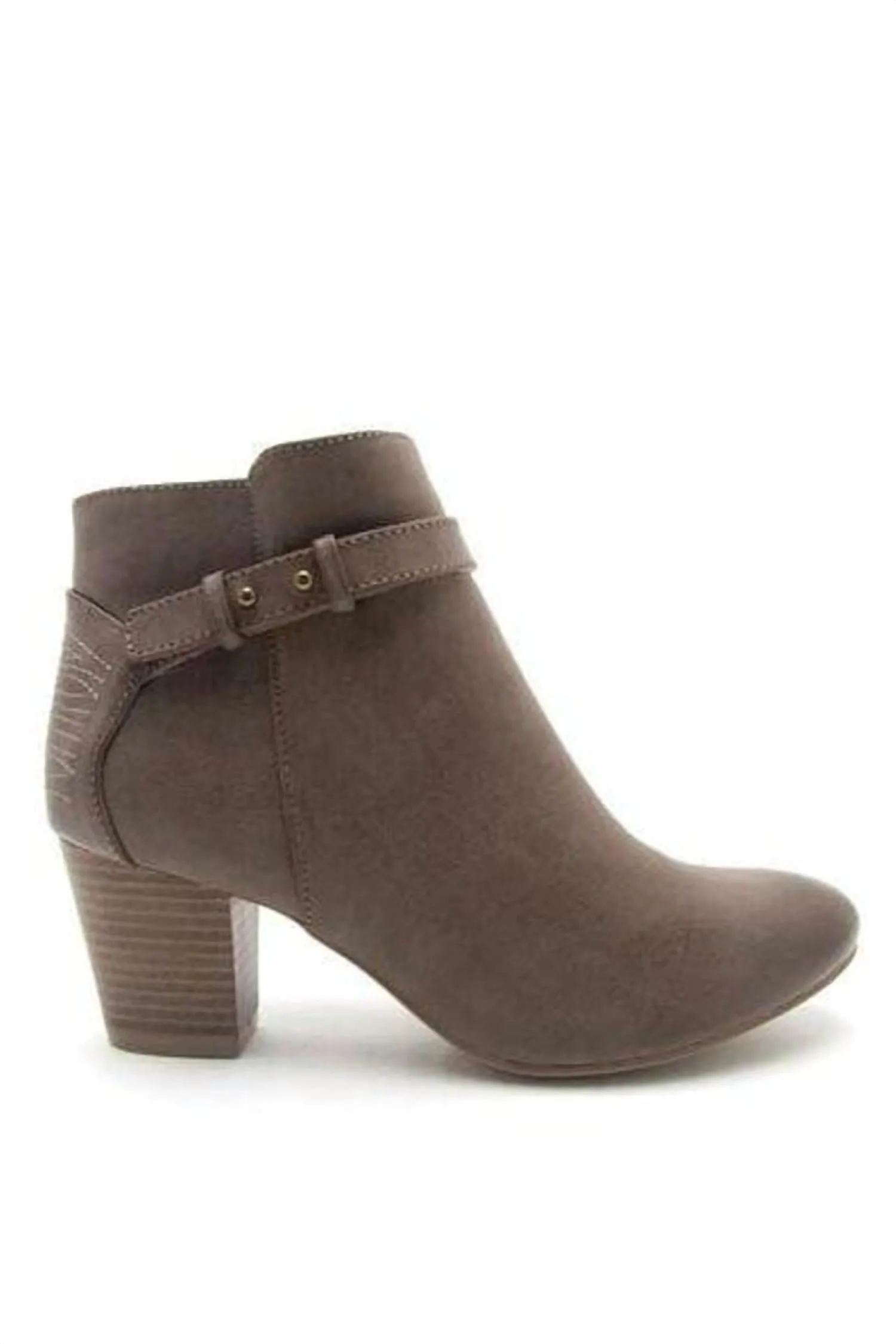 Faux Leather Bootie In Dark Taupe Eco Friendly Manufacturing Durable Shell Rainy Day Commuter