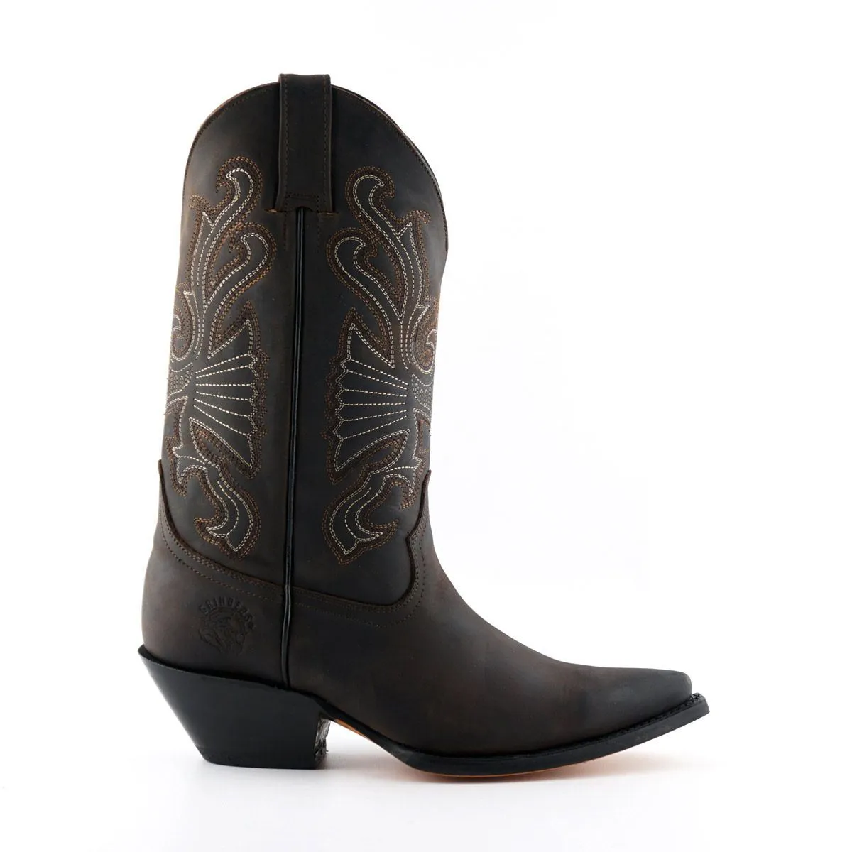 Grinders Brown Leather Western Cowboy Boots-Buffalo Grippy Outsole Cold Climate Country Soul