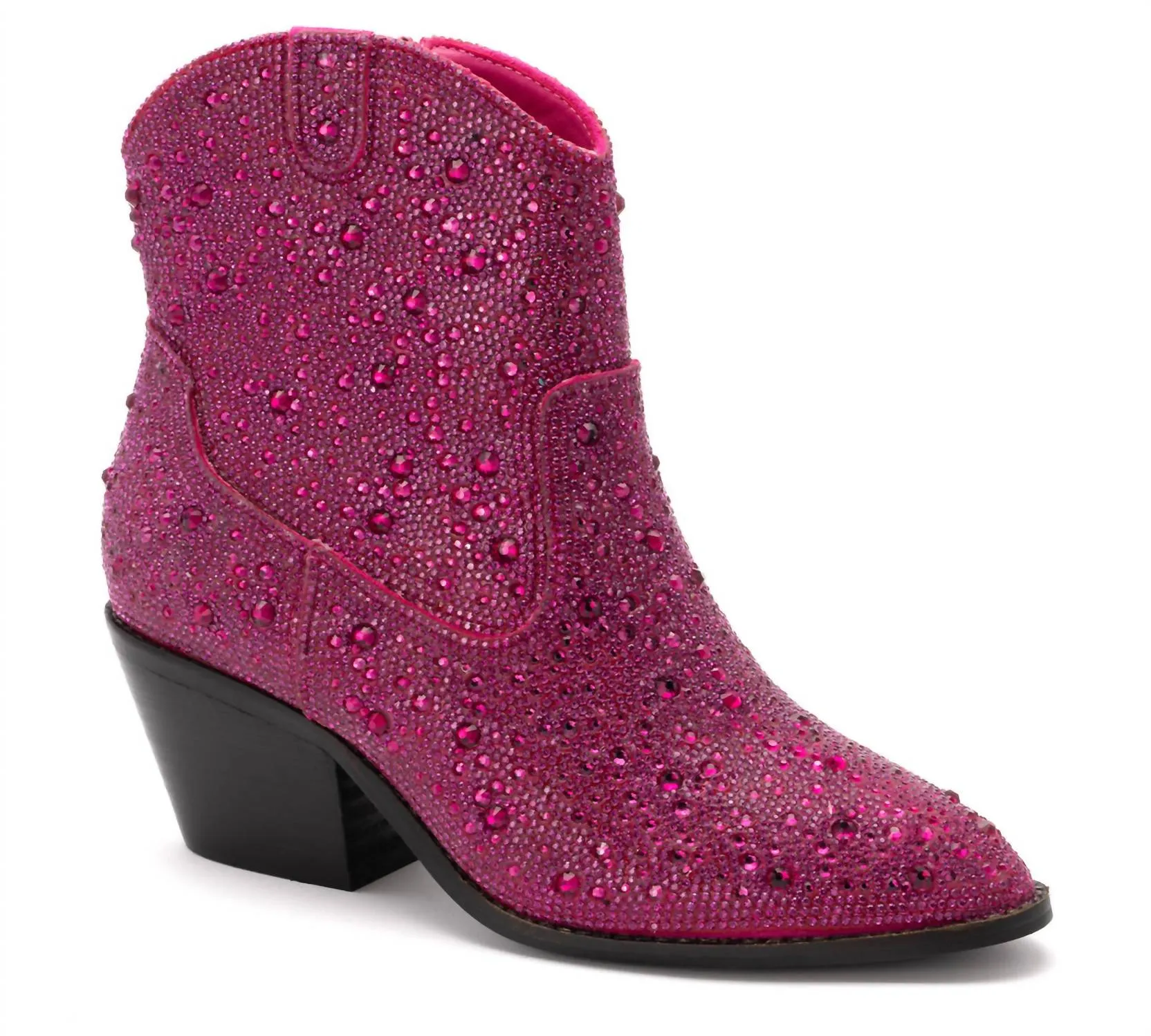 Side zipper Women's Shine Bright Rhinestone Boots In Fuschia Pink