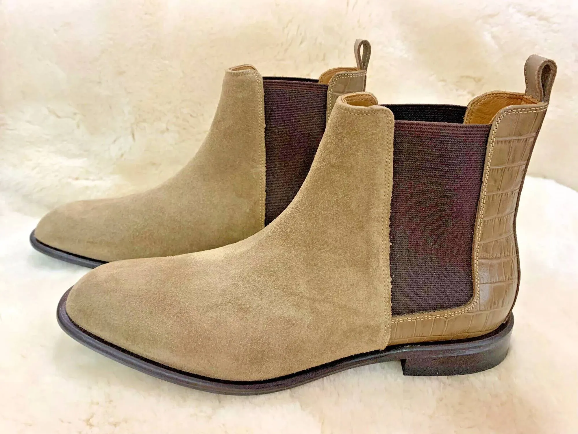 Men's Roccocs Leather Suede Boot In Taupe Flexible Frame Rough Terrain