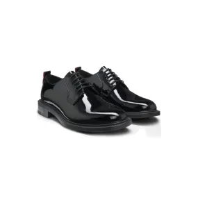 Reinforced heel Trendy Appeal Patent-leather Derby shoes with embossed logo