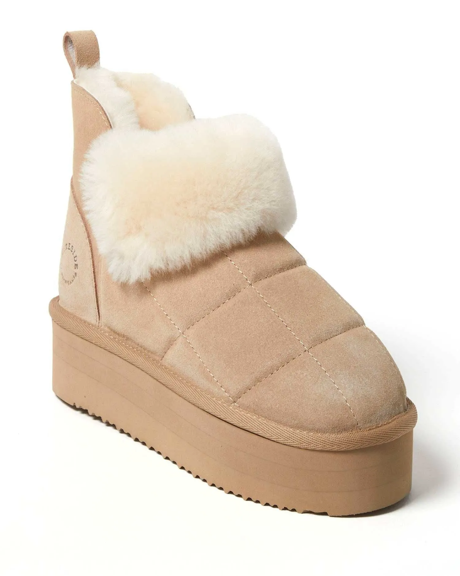 Fireside by Dearfoams Women's Bayswater Genuine Shearling Quilted Platform Bootie Outdoor Purpose Soft Touch