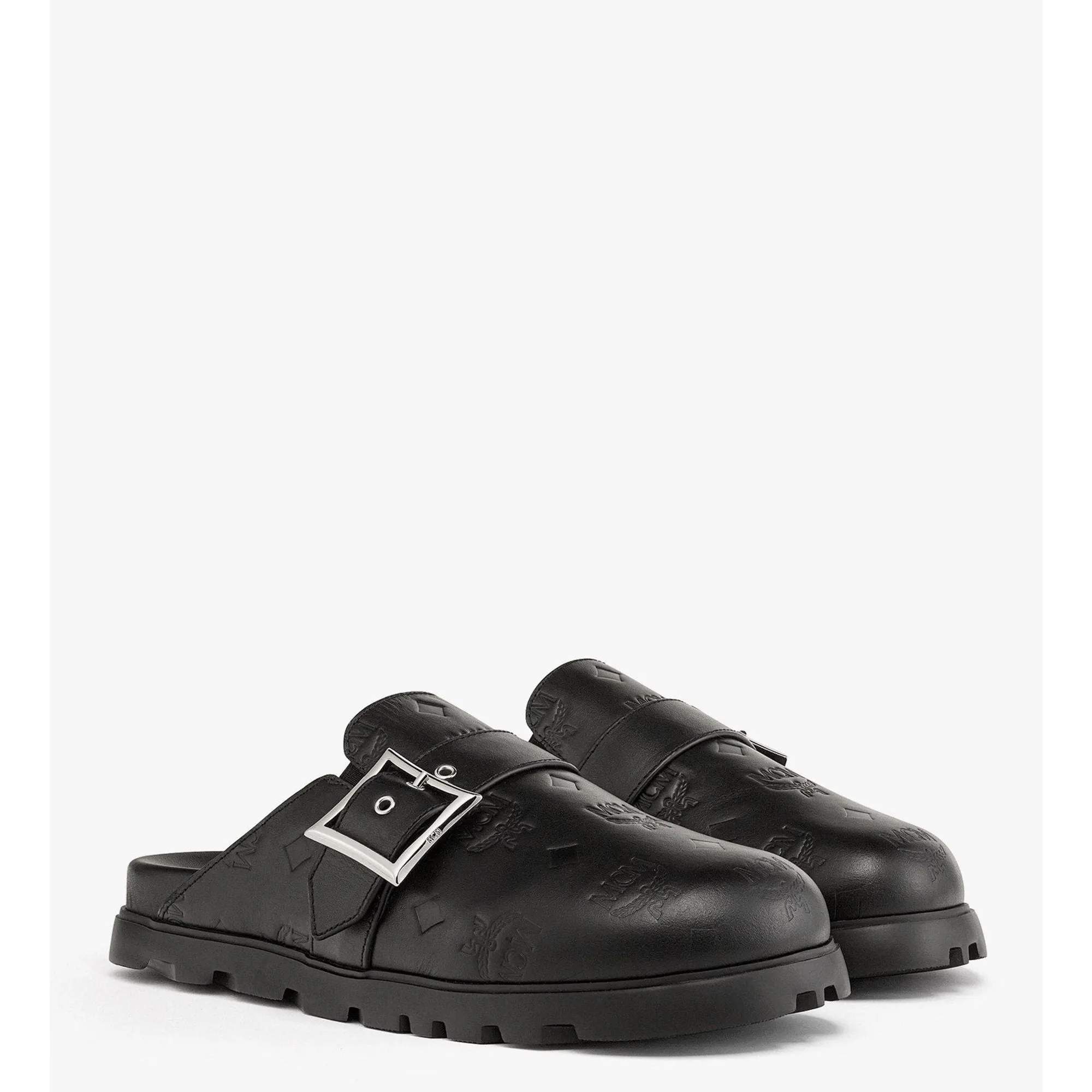 Flat Mule In Monogram Leather Slip Walk Shoes Simple Comfort Fit