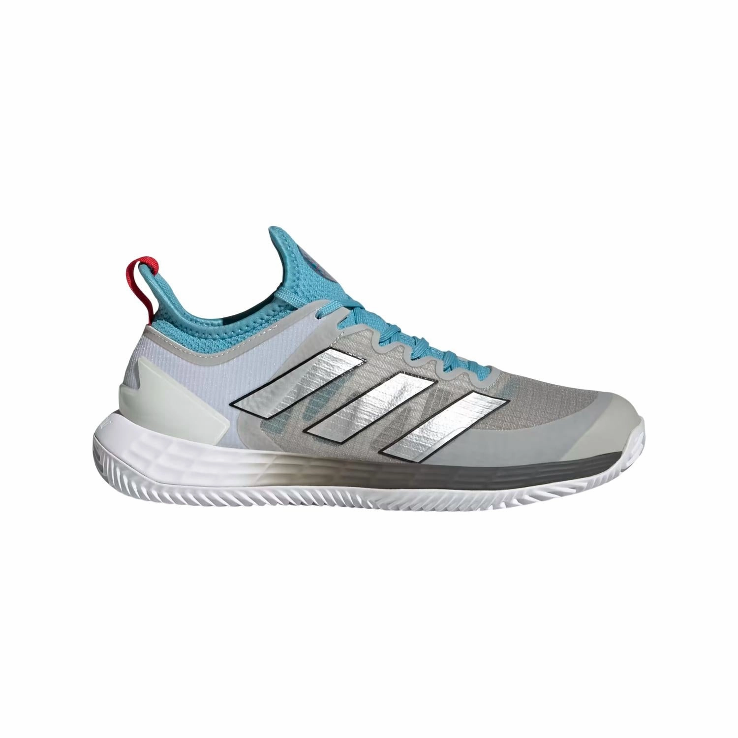 Women's Adizero Ubersonic 4 Tennis Shoes In Metallic Grey/ Silver Metallic/ Preloved Blue Smooth Transition