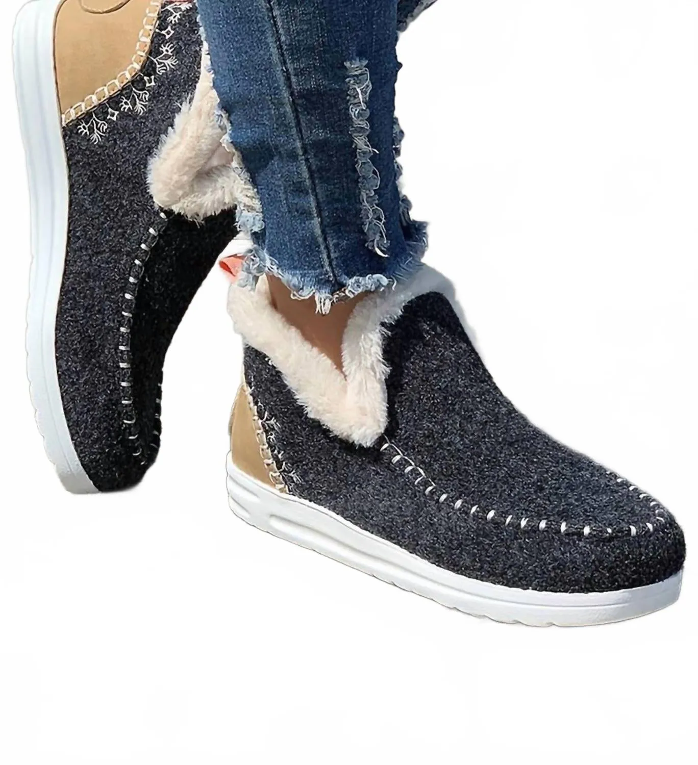 MemoryFoam Women's Plush Lined Shoes Ankle Boot In Carbon Grey