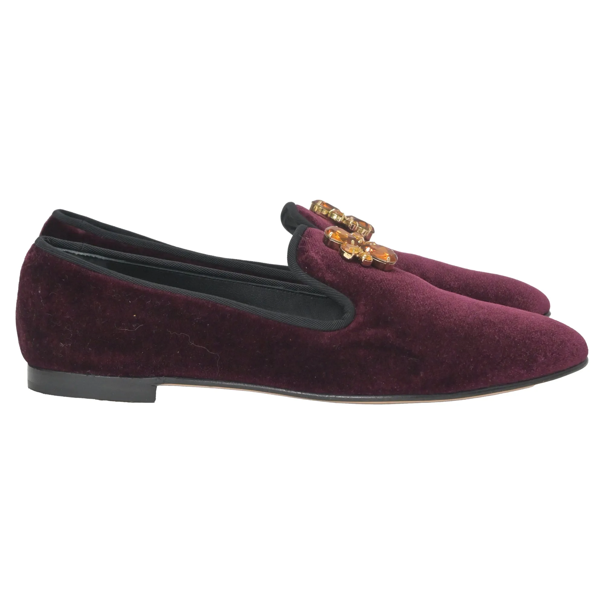 Giuseppe Zanotti Dalila Crystal Embellished Loafers in Burgundy Velvet Outdoor Comfort Quick Walk Wear