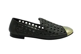 Giuseppe Zanotti Perforated Flats with Gold Captoe in Green Leather Featherweight Comfort Sport Inspired