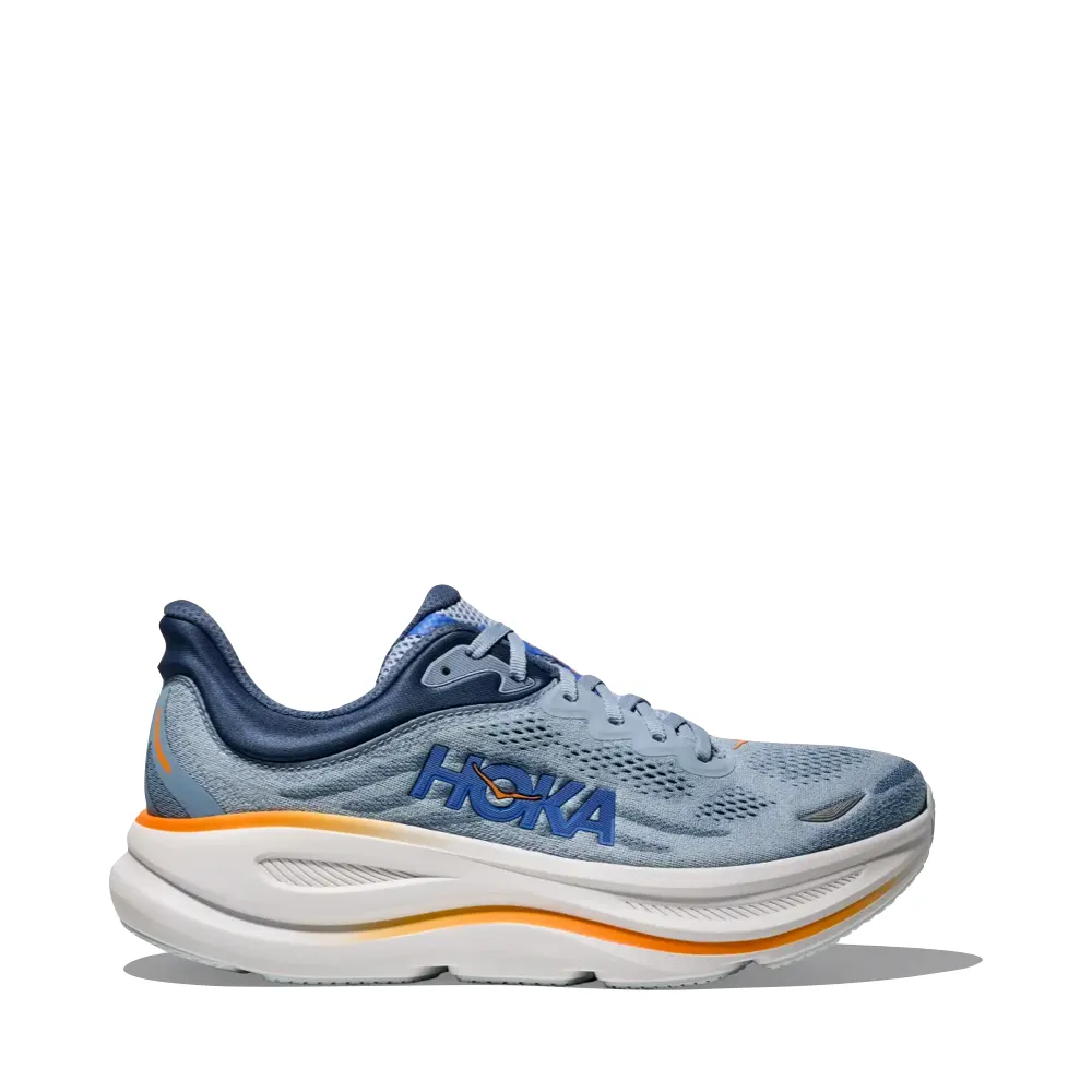 Hoka Men's Bondi 9 Sneaker in Drizzle/Downpour Comfortable Lace