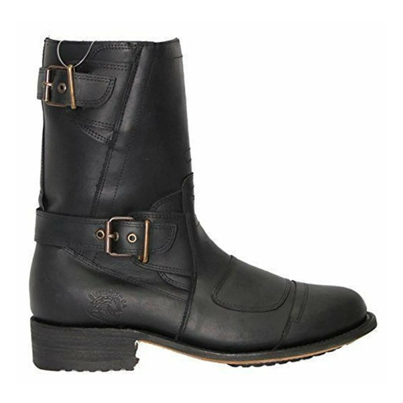 Grinders Mens Black Leather Cowboy Boots-Route 66 Mud Resistant Hiking Trails Breathable All Day Worker