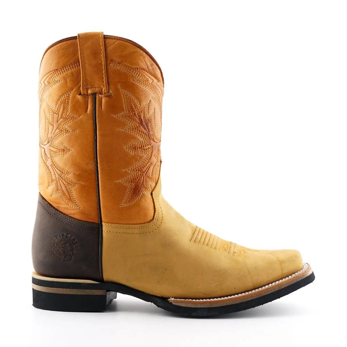Grinders Tan Mid-Calf Cowboy Leather Boots- El Paso Seamless Interior Construction