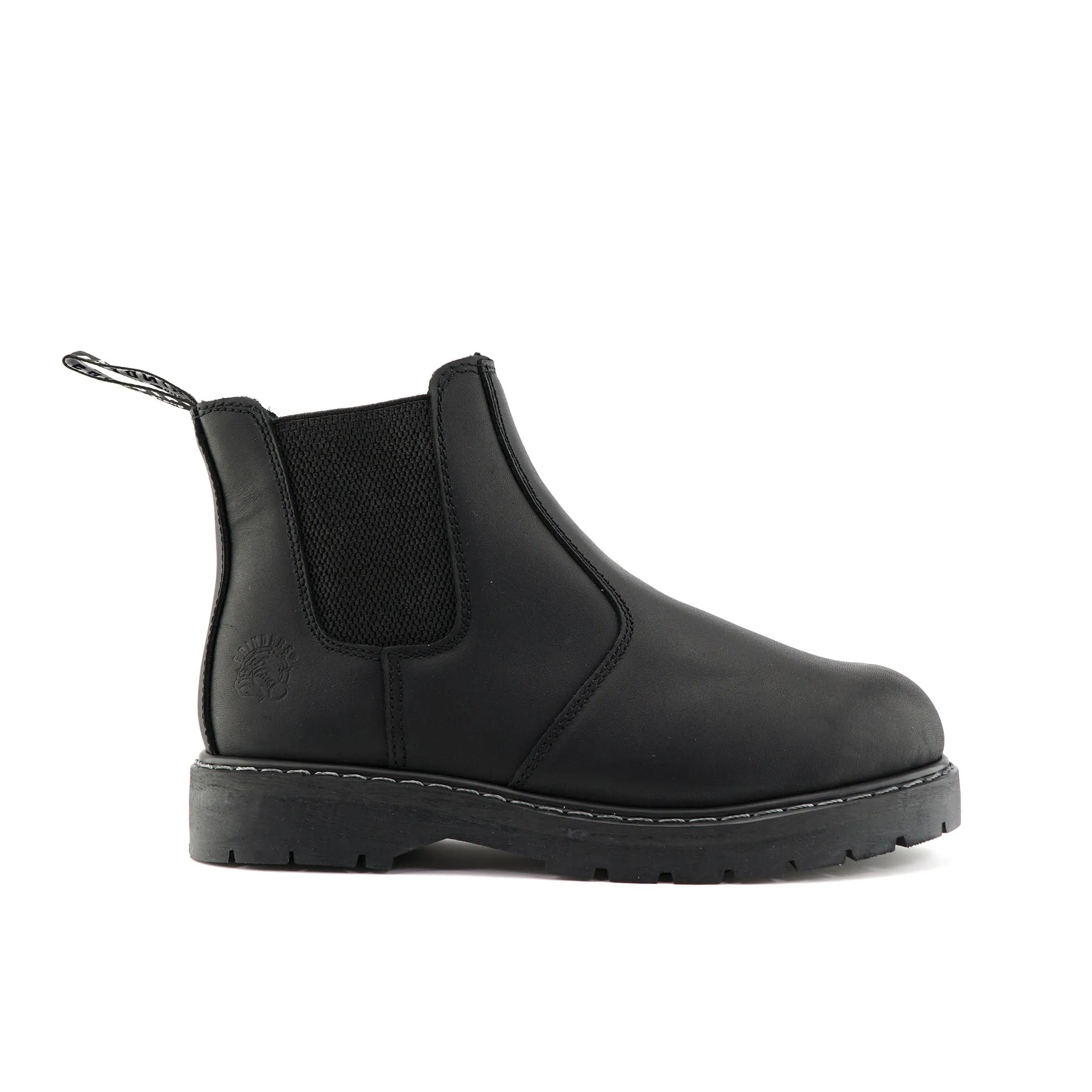 Practical Choice Simple Fit Grinders Unisex Black  Leather Ankle Slip On Boots - Chelsea ACS