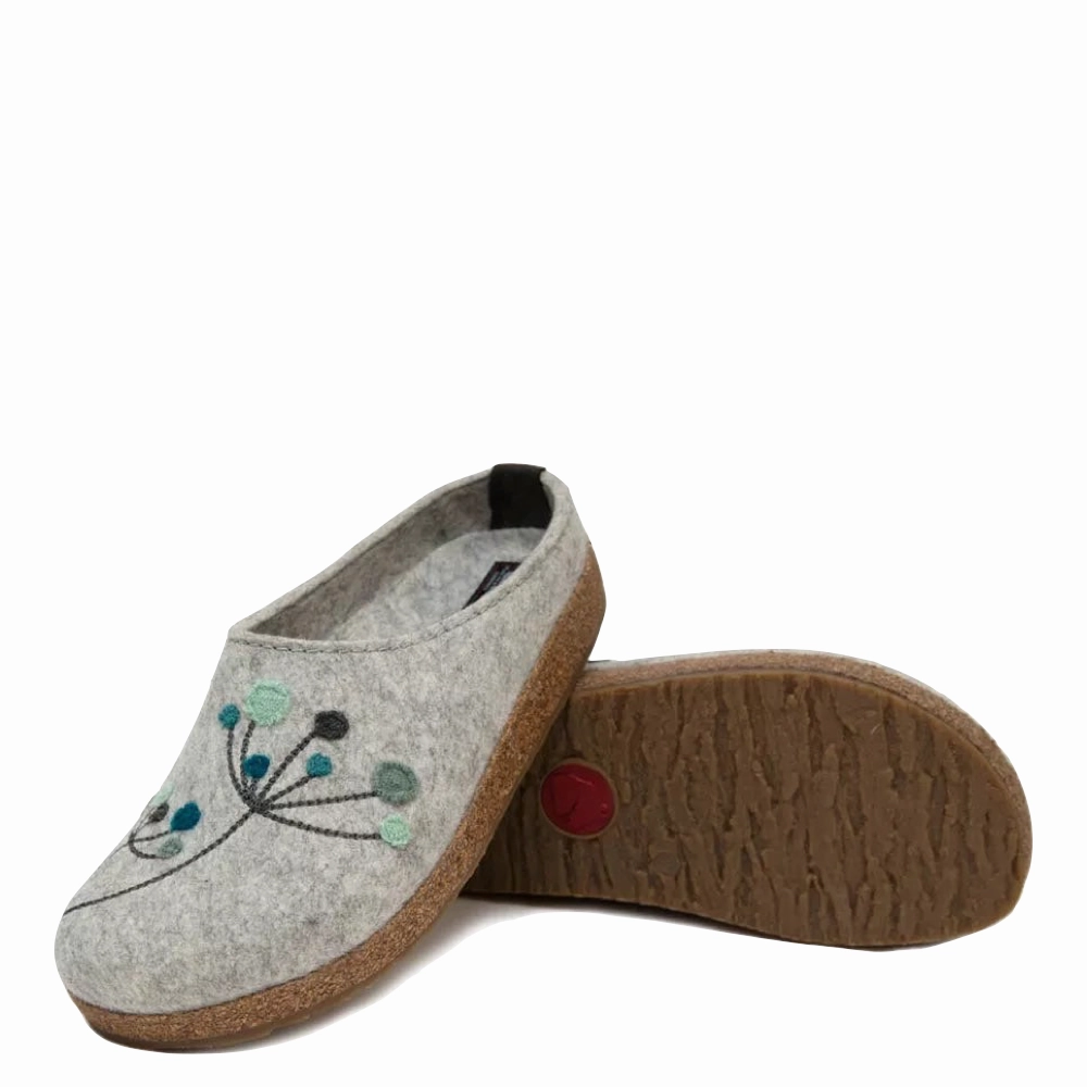 poolside style Everyday Comfort Haflinger Women's Amaya Flowers Wool Clog in Silver Grey