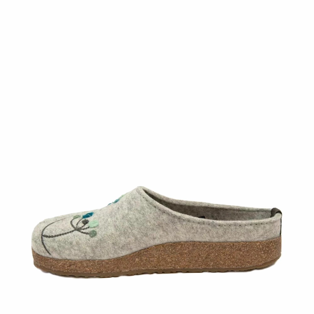 All Day Wear Relaxation Sandal Haflinger Women's Amaya Flowers Wool Clog in Silver Grey