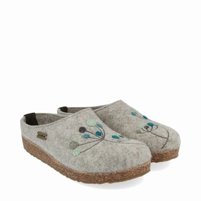 Comfy Fit Haflinger Women's Amaya Flowers Wool Clog in Silver Grey