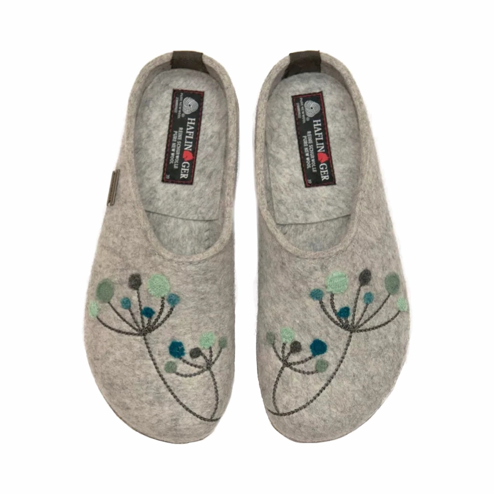 Breathable Footwear Haflinger Women's Amaya Flowers Wool Clog in Silver Grey