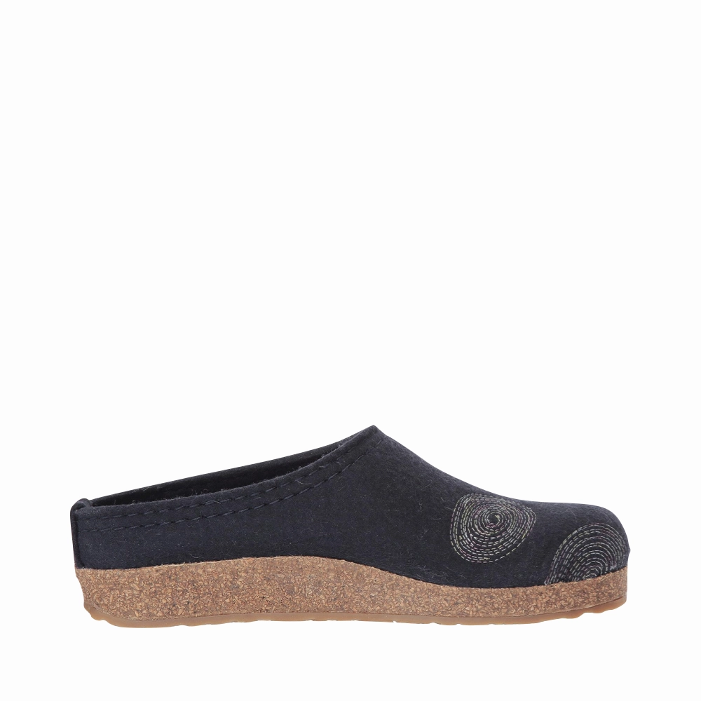 Haflinger Women's Spirit Wool Clog in Navy Energy return