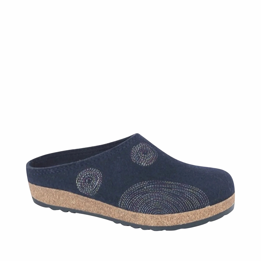 Haflinger Women's Spirit Wool Clog in Navy Relax Mode Enhanced Traction Pattern