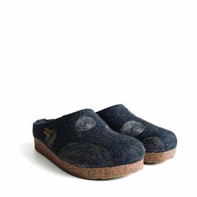 Haflinger Women's Spirit Wool Clog in Navy Easy Access Thong Style