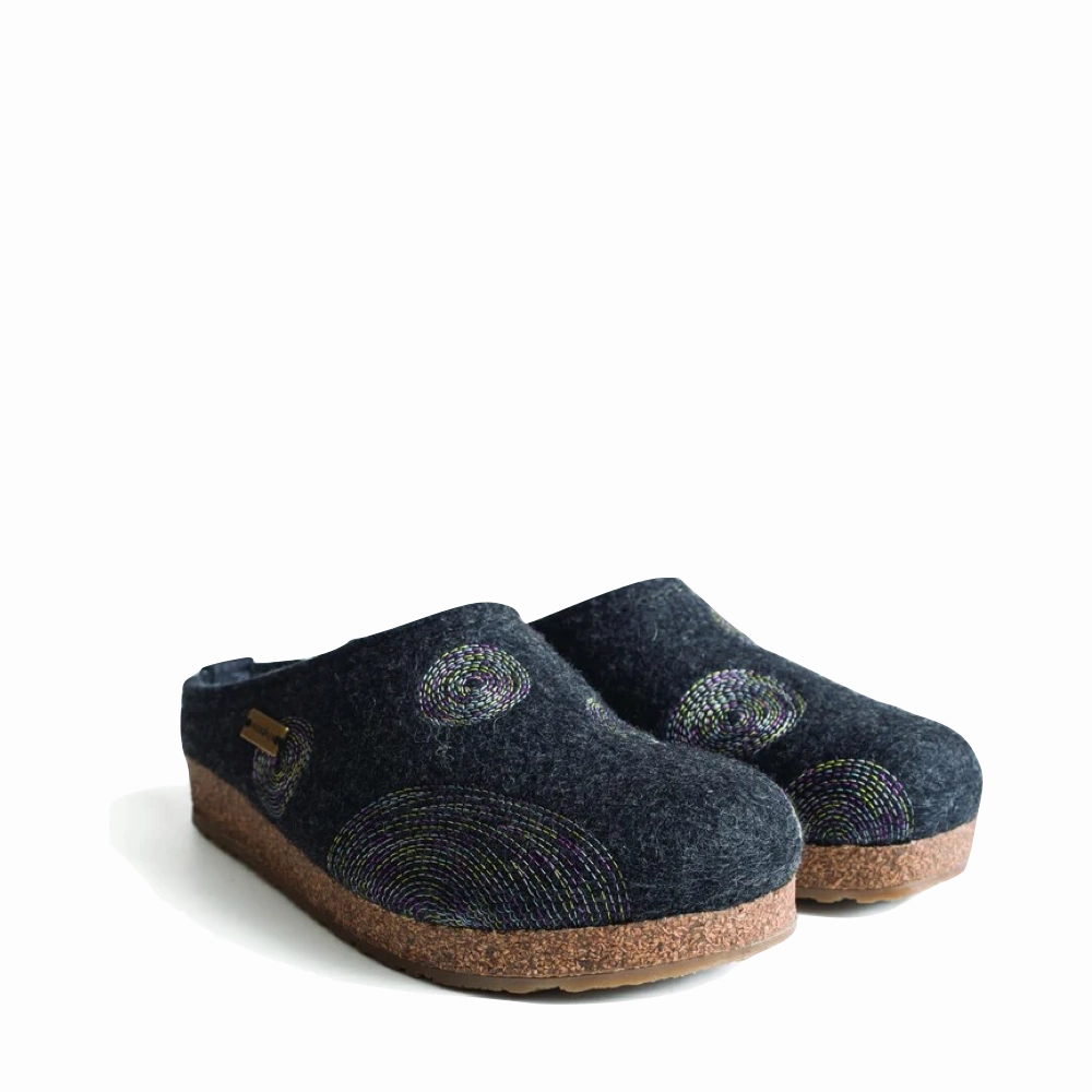 Haflinger Women's Spirit Wool Clog in Navy Easy Access Thong Style