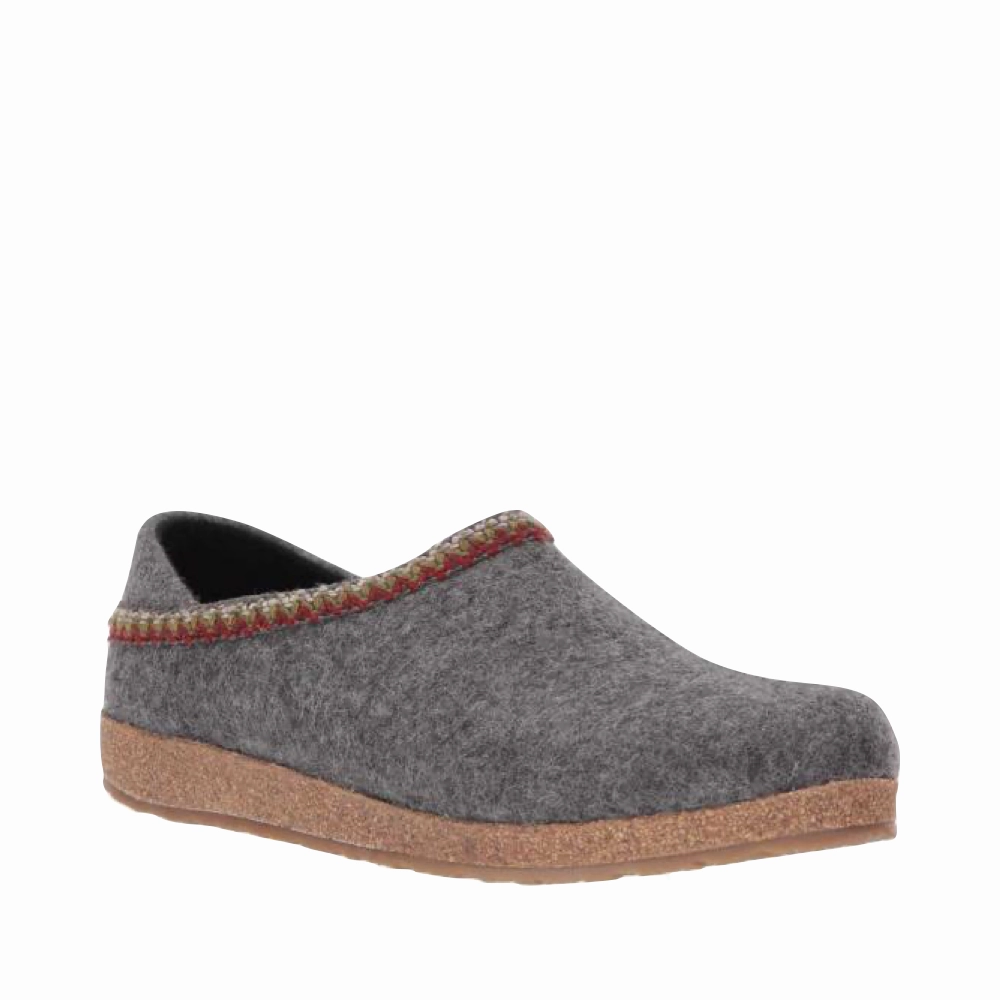 Contoured Footbed Shape Anti Slip Outsole Haflinger Zigzag Closed Heel Wool Clog in Grey