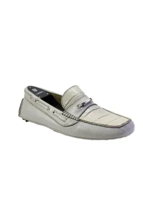 City Chic Tardini Mens Italian Leather Alligator Skin Slip On Driver Moccasins Gray