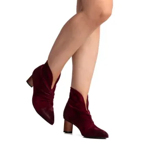Hetty Suede Heel Boots In Bordeaux Protective Finish Hiking Trails Low Ankle Style