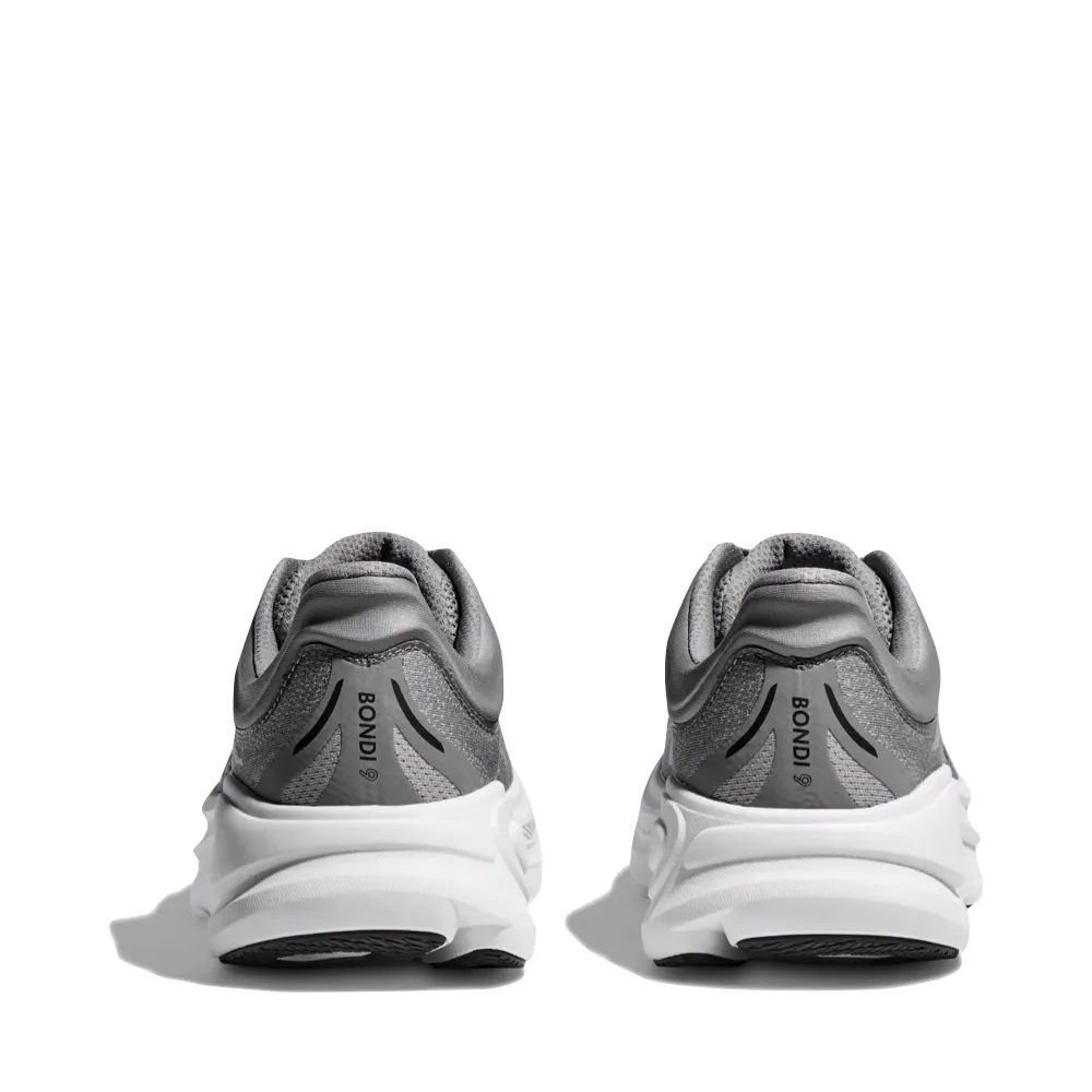 Hoka Men's Bondi 9 Sneaker in Galactic Grey/Stellar Grey Low Support Ultra-soft traction
