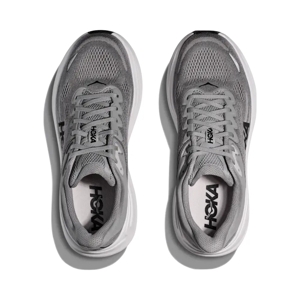 Hoka Men's Bondi 9 Sneaker in Galactic Grey/Stellar Grey Velcro fastening Sleek Outline